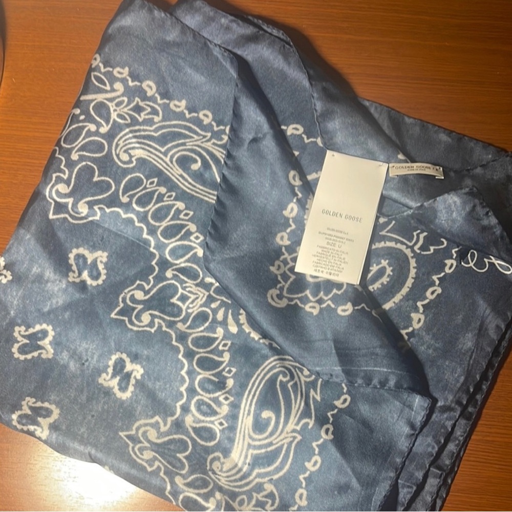 Golden Goose Blue and White Paisley Silk Scarf - Picture 3 of 5